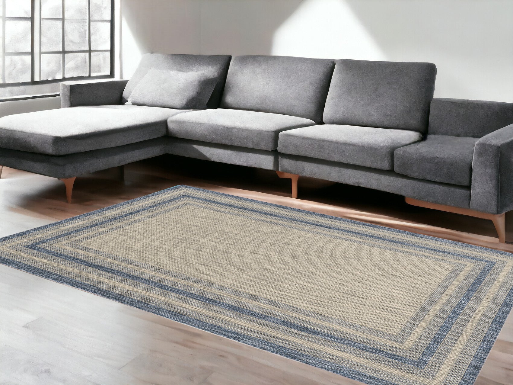 3' X 5' Uv Treated Polypropylene Grey Or Denim Area Rug