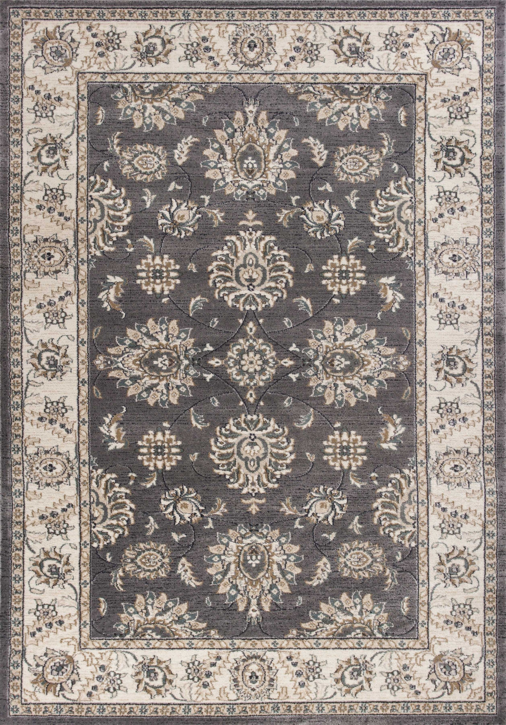 8' Gray And Ivory Round Floral Area Rug