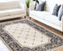 9'X12' Ivory Grey Bordered Floral Indoor Area Rug