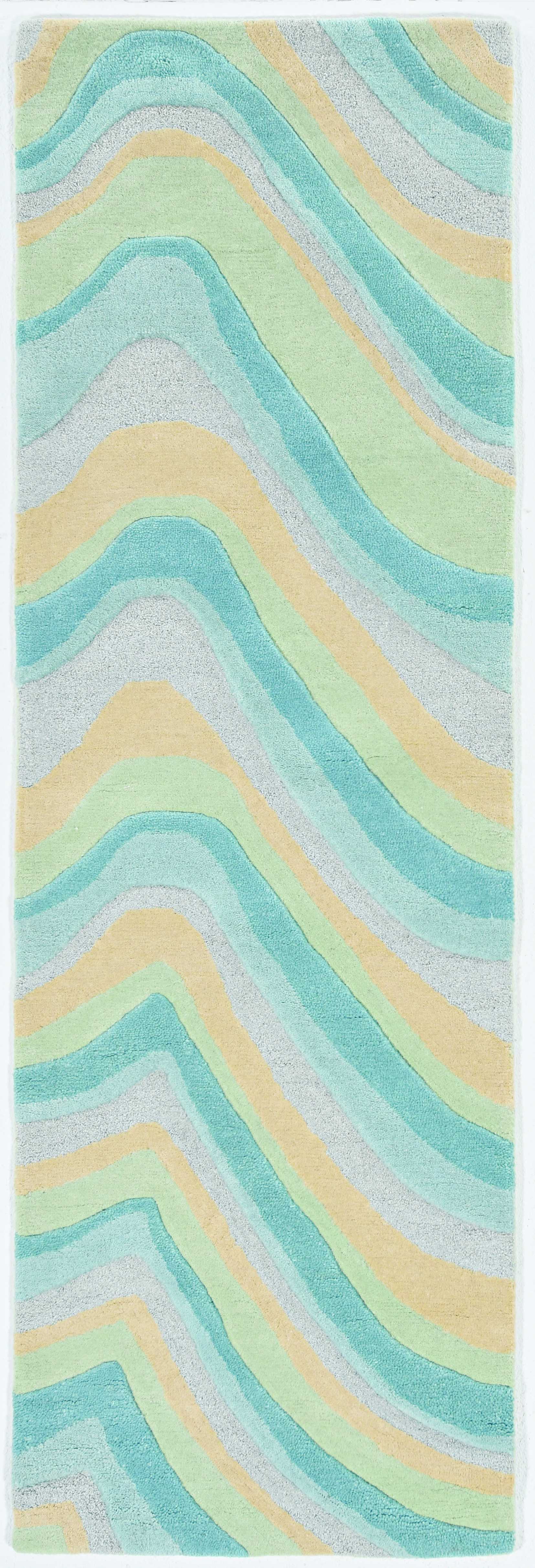 5'X8' Ocean Blue Beige Hand Tufted Abstract Waves Indoor Area Rug