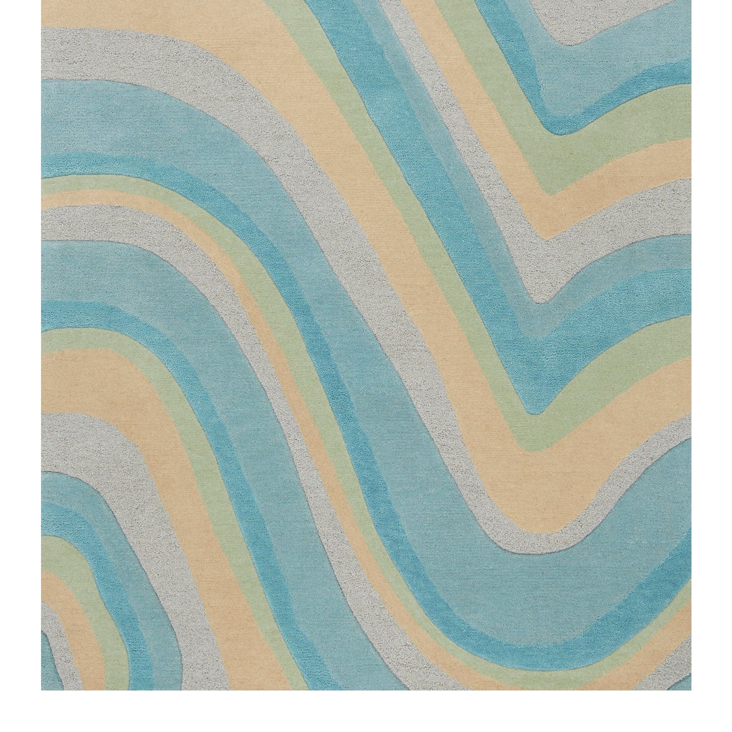 5'X8' Ocean Blue Beige Hand Tufted Abstract Waves Indoor Area Rug