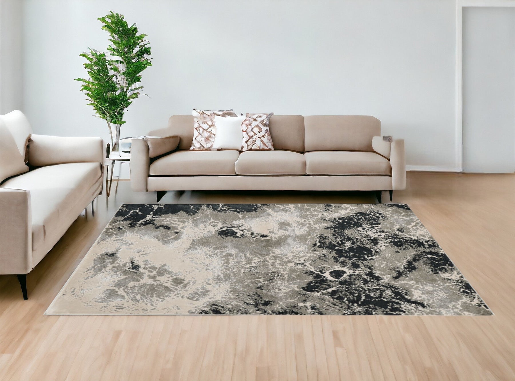 8'X11' Silver Machine Woven Abstract Watercolor Indoor Area Rug