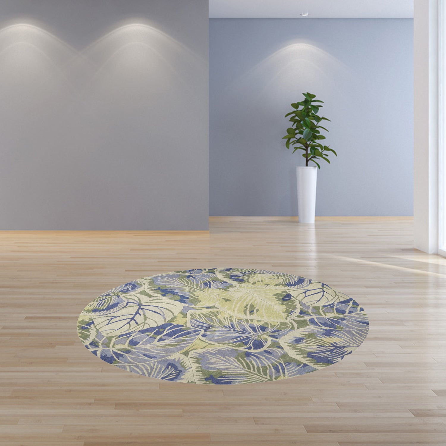 5'X8' Blue Green Hand Tufted Caladium Indoor Area Rug