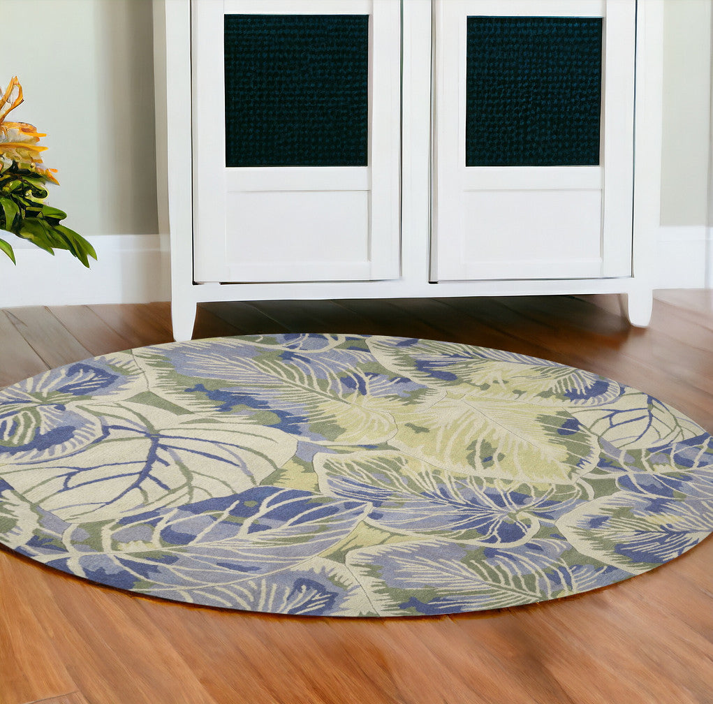 5'X8' Blue Green Hand Tufted Caladium Indoor Area Rug