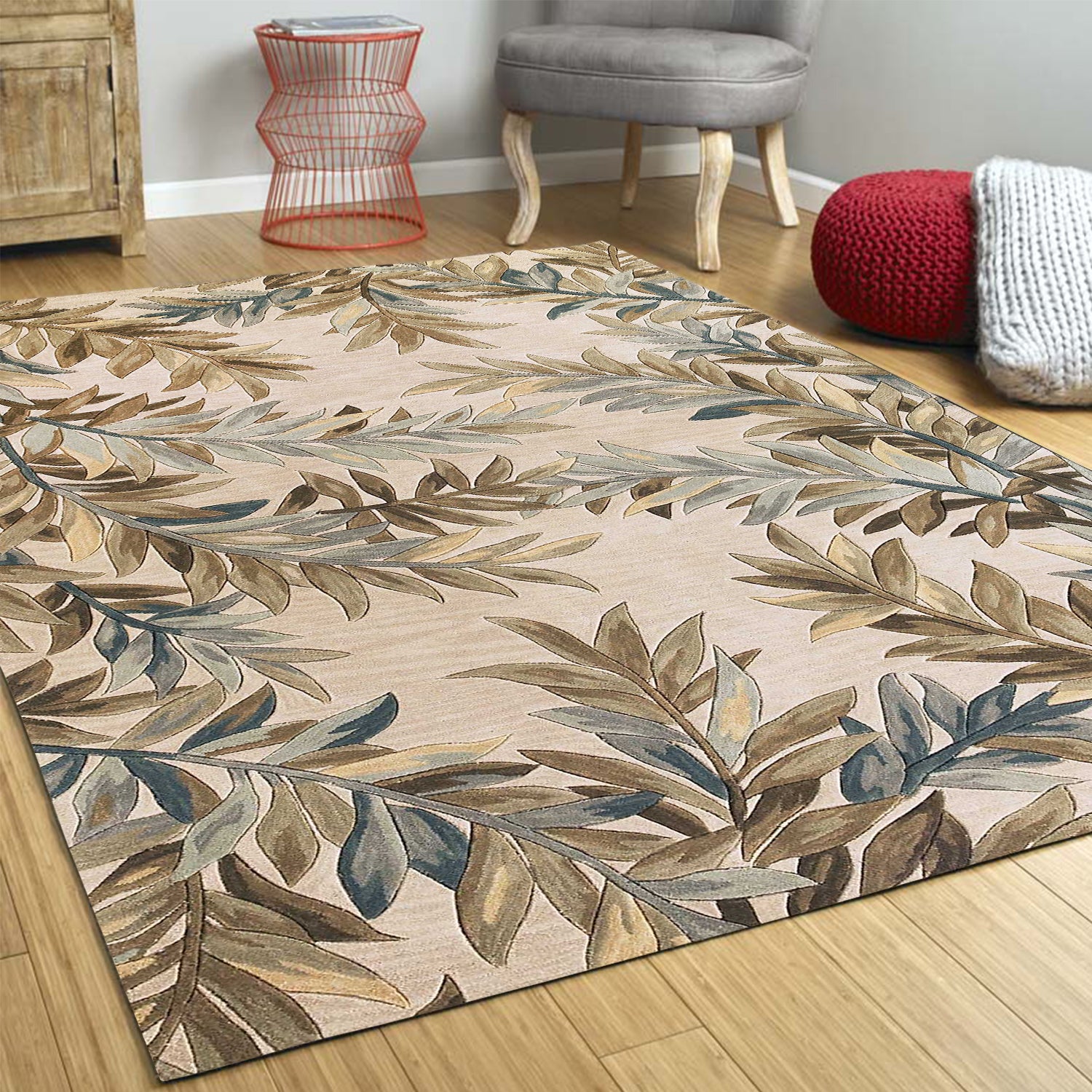 5'X8' Ivory Hand Tufted Pinnate Fronds Indoor Area Rug