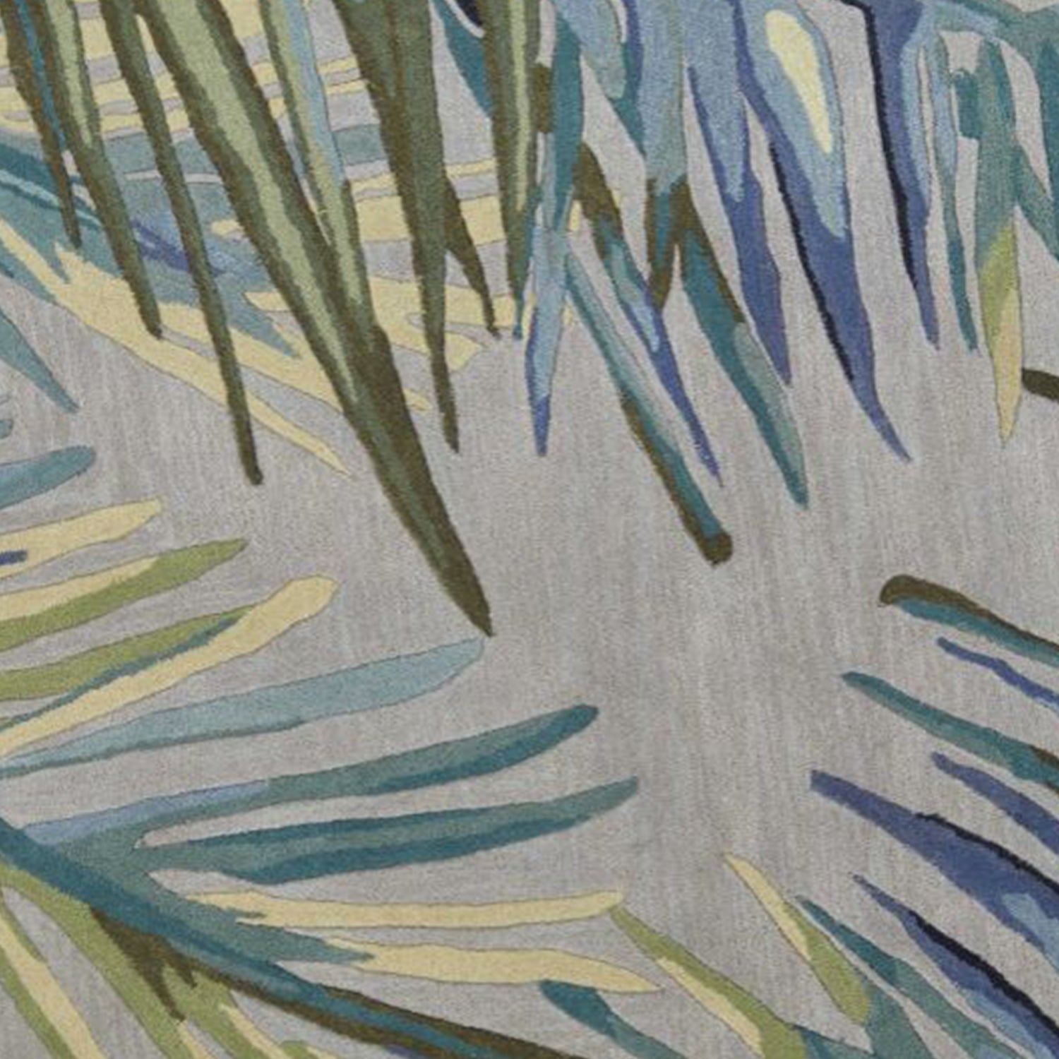 5'X8' Grey Blue Hand Tufted Tropical Palms Indoor Area Rug