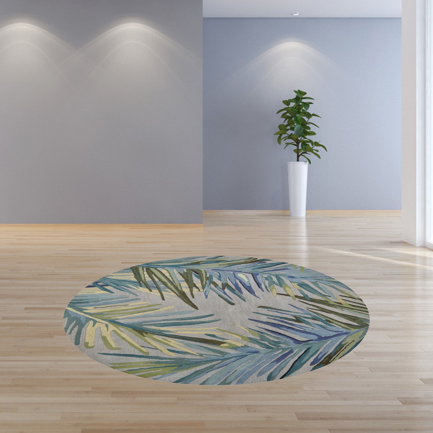 5'X8' Grey Blue Hand Tufted Tropical Palms Indoor Area Rug