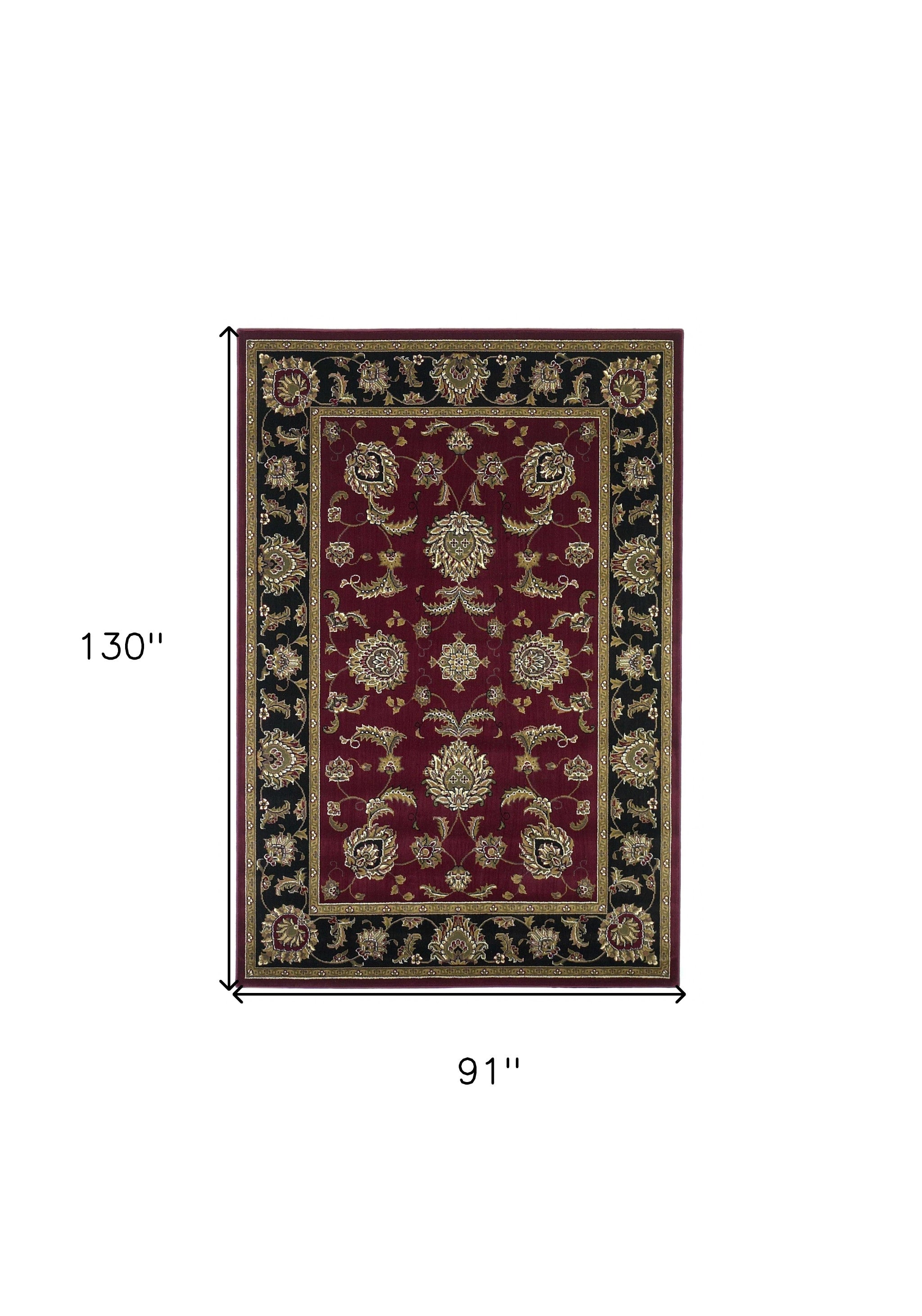 5'X8' Red Black Machine Woven Floral Traditional Indoor Area Rug