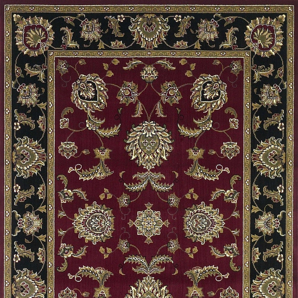 5'X8' Red Black Machine Woven Floral Traditional Indoor Area Rug