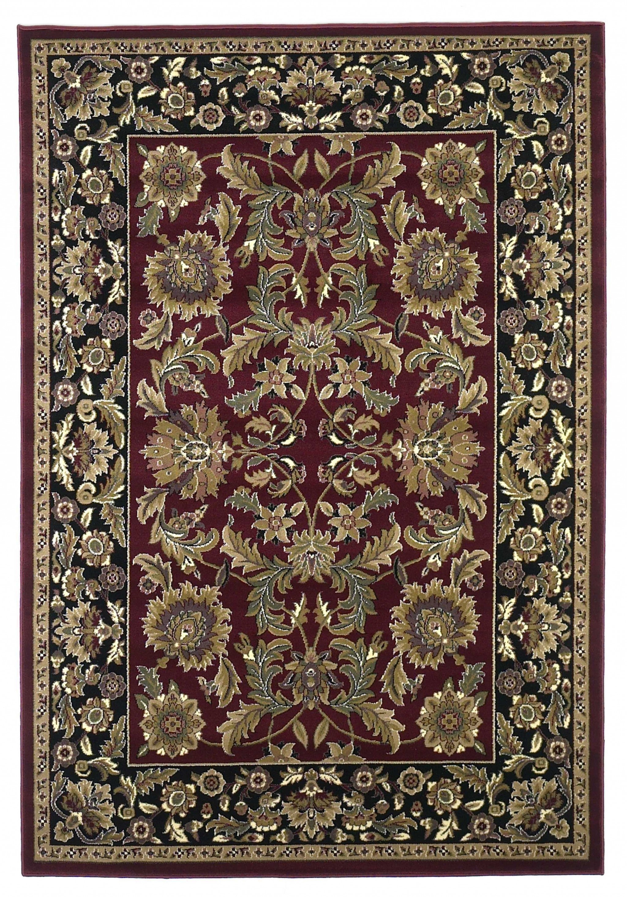 5' X 8' Red Or Black Floral Bordered Area Rug