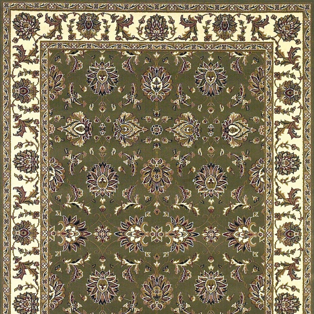 Green And Ivory Octagon Floral Vines Area Rug