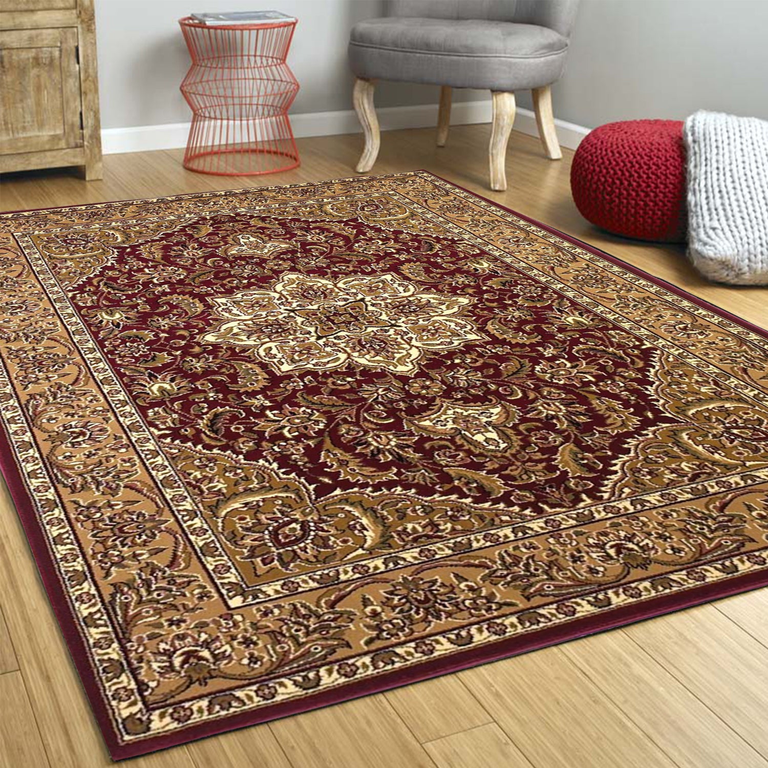 8' Red And Beige Area Rug