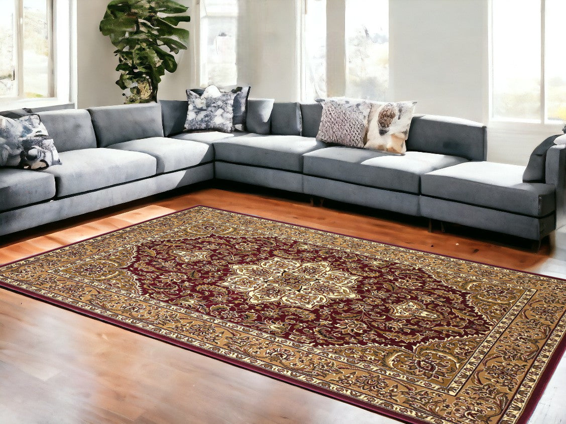 8' Red And Beige Area Rug