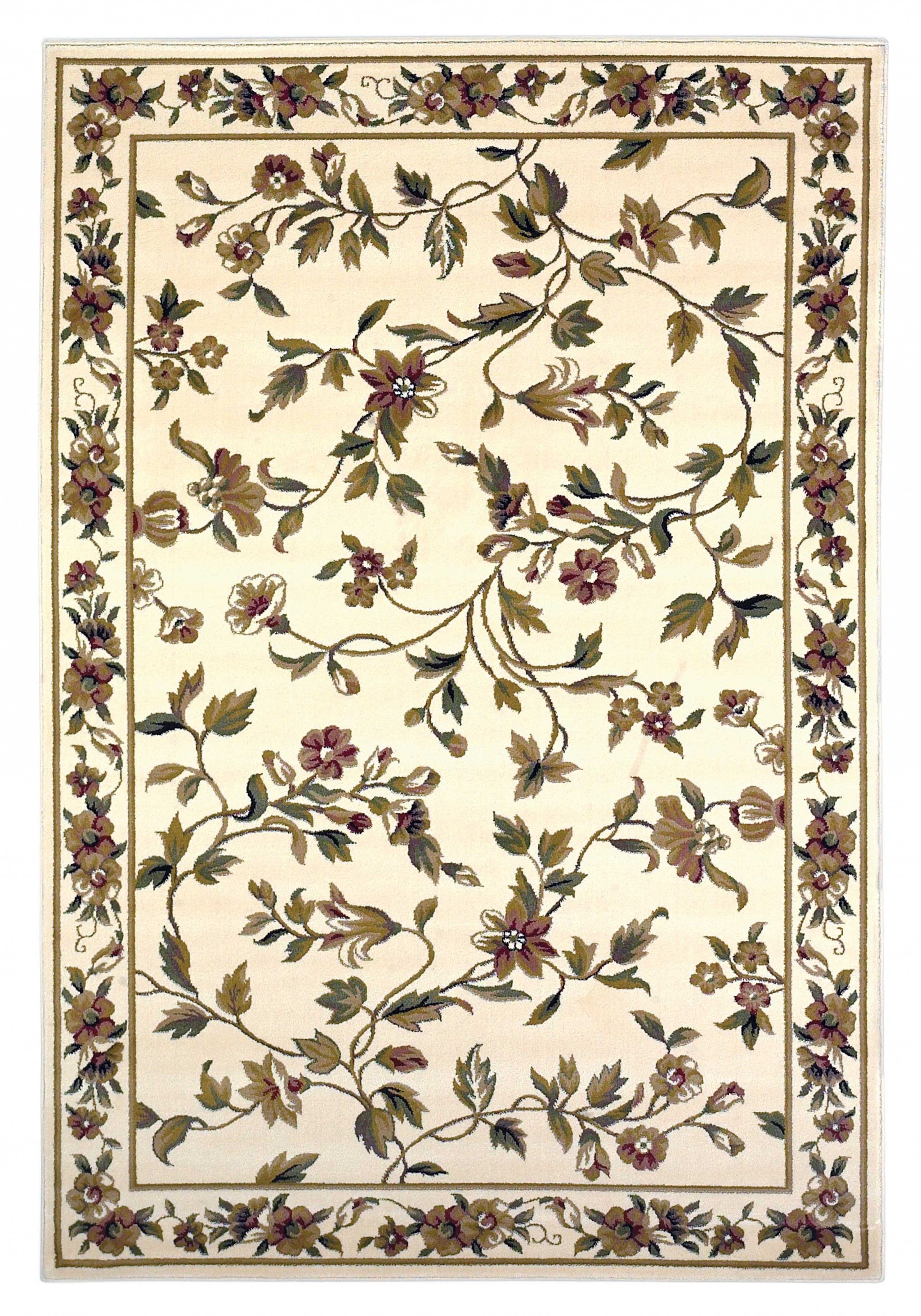 8'X11' Ivory Machine Woven Floral Vines Indoor Area Rug