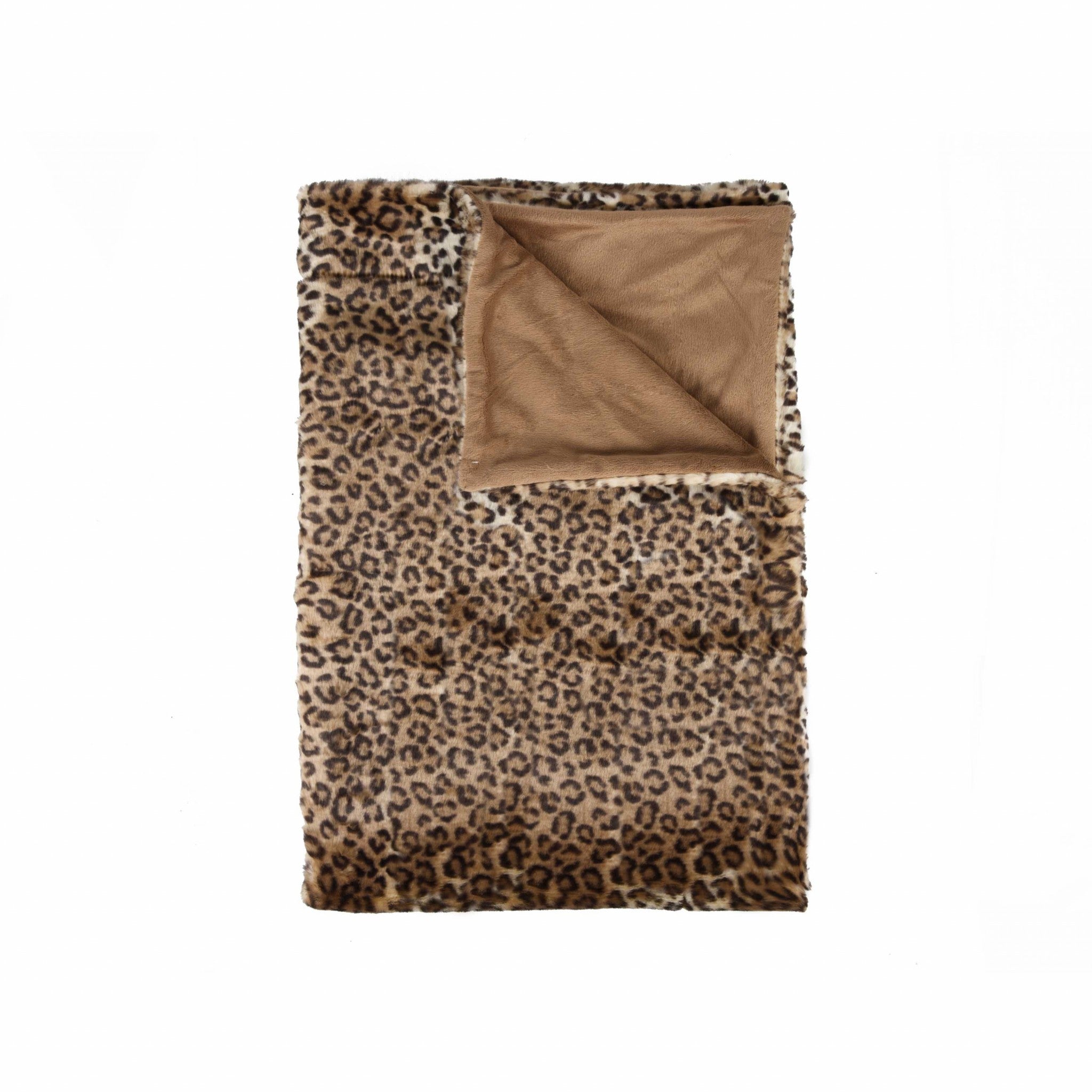 50" X 70" Brown and Black Faux Fur Animal Print Plush Throw Blanket