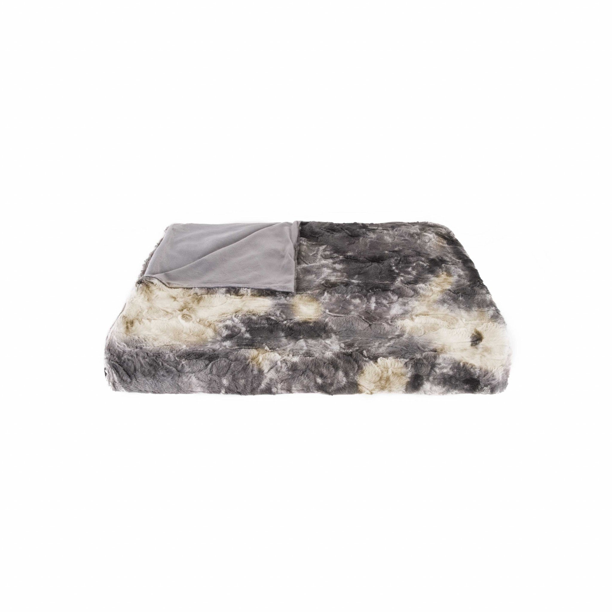 50" X 70" Gray and Ivory Faux Fur Animal Print Plush Throw Blanket