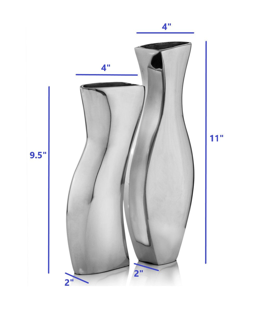 Set of Two Aluminum Silver Novelty Table Vases