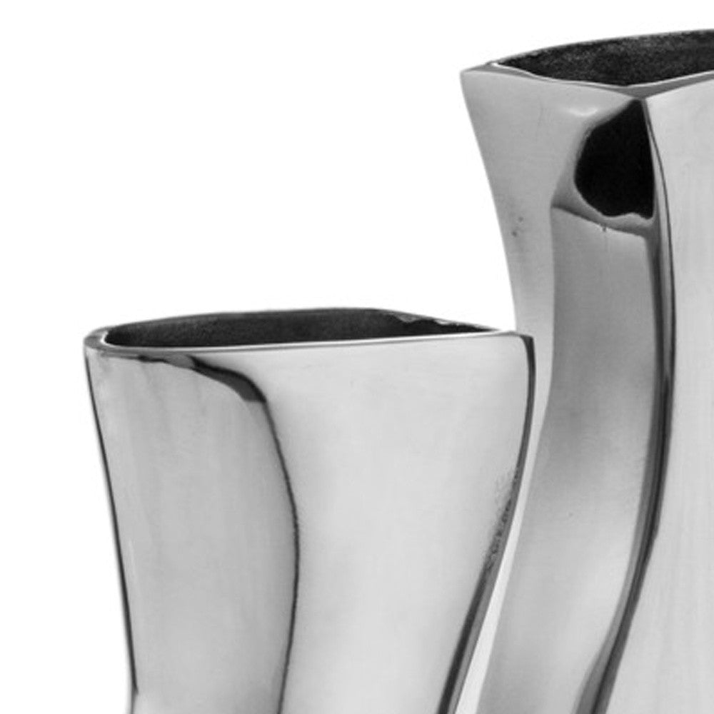 Set of Two Aluminum Silver Novelty Table Vases