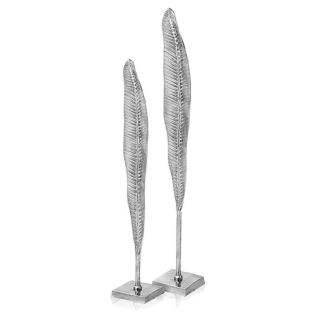 Rough Silver Tall Thin Set Of 2 Leaves