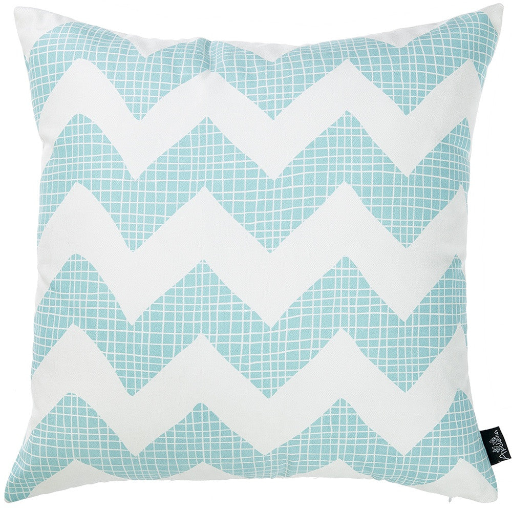 Aqua Blue Chevron Printed Decorative Throw Pillow Cover