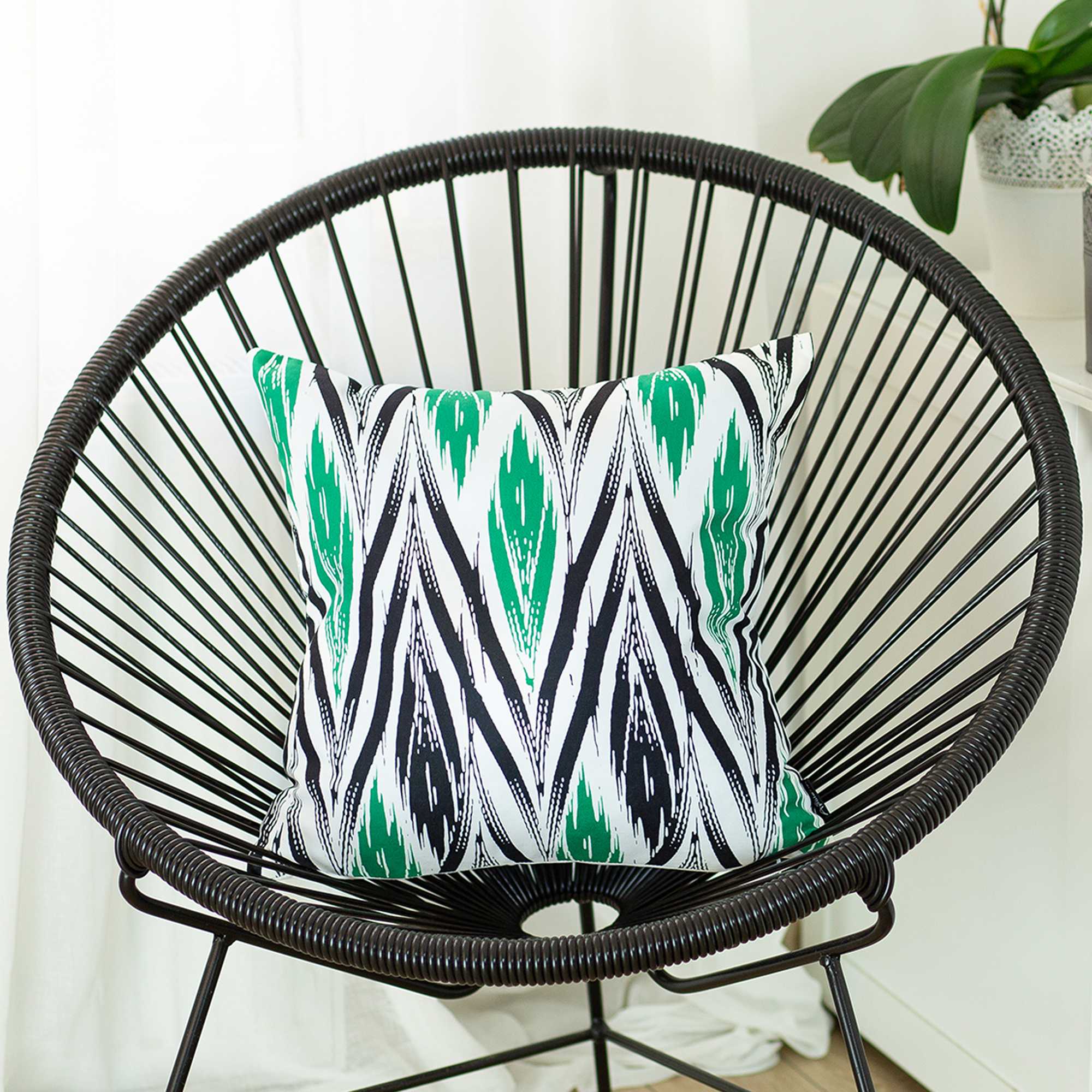 Black White And Green Long Ikat Decorative Throw Pillow Cover