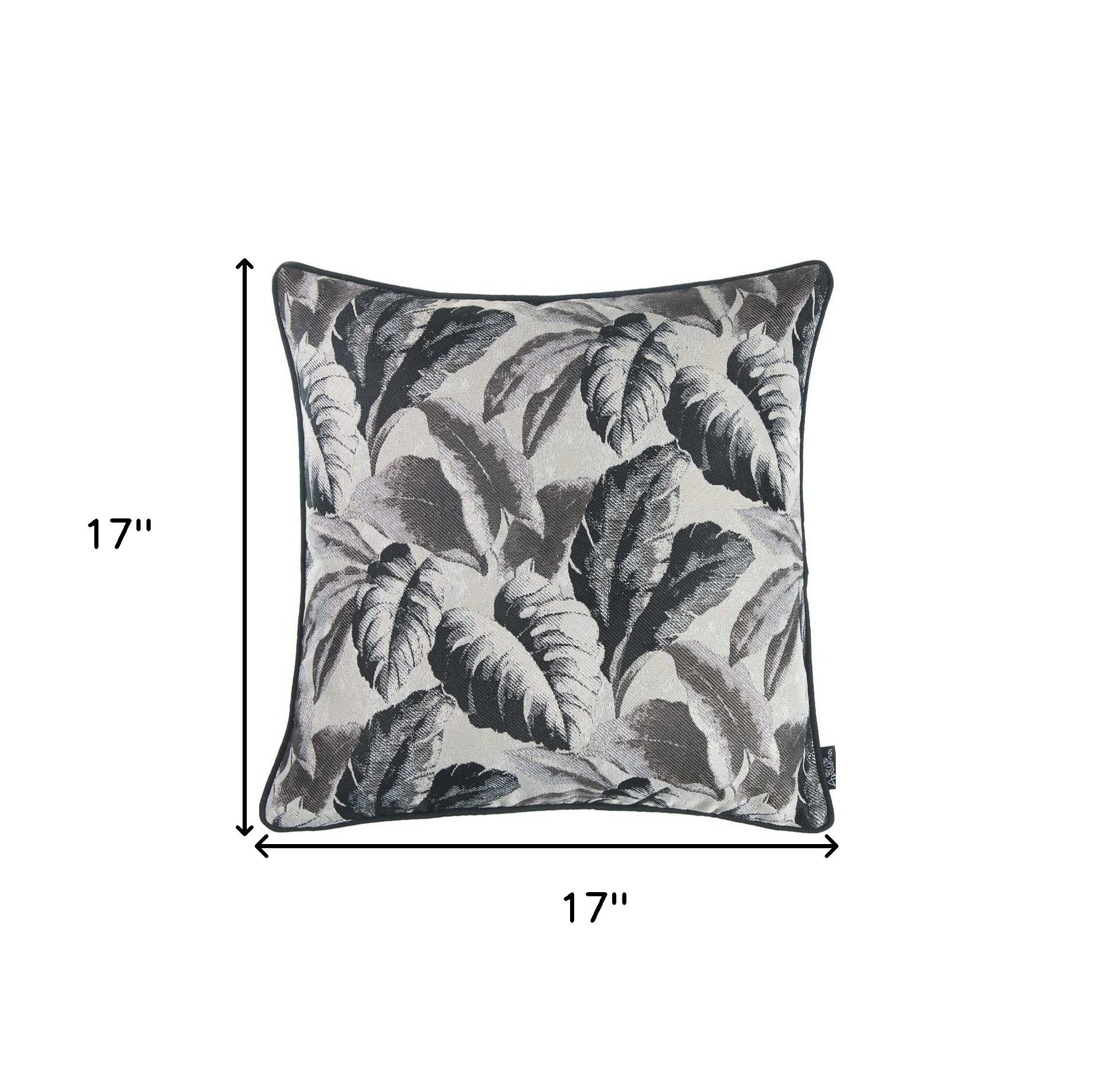 Gray Jacquard Tropical Leaf Decorative Throw Pillow Cover