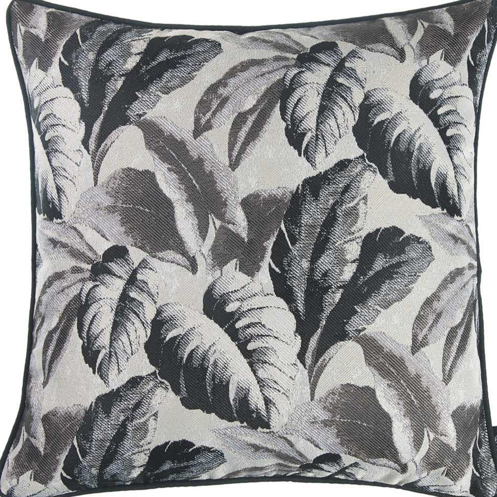 Gray Jacquard Tropical Leaf Decorative Throw Pillow Cover