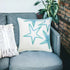 18" White And Aqua Blue Starfish Decorative Throw Pillow Cover