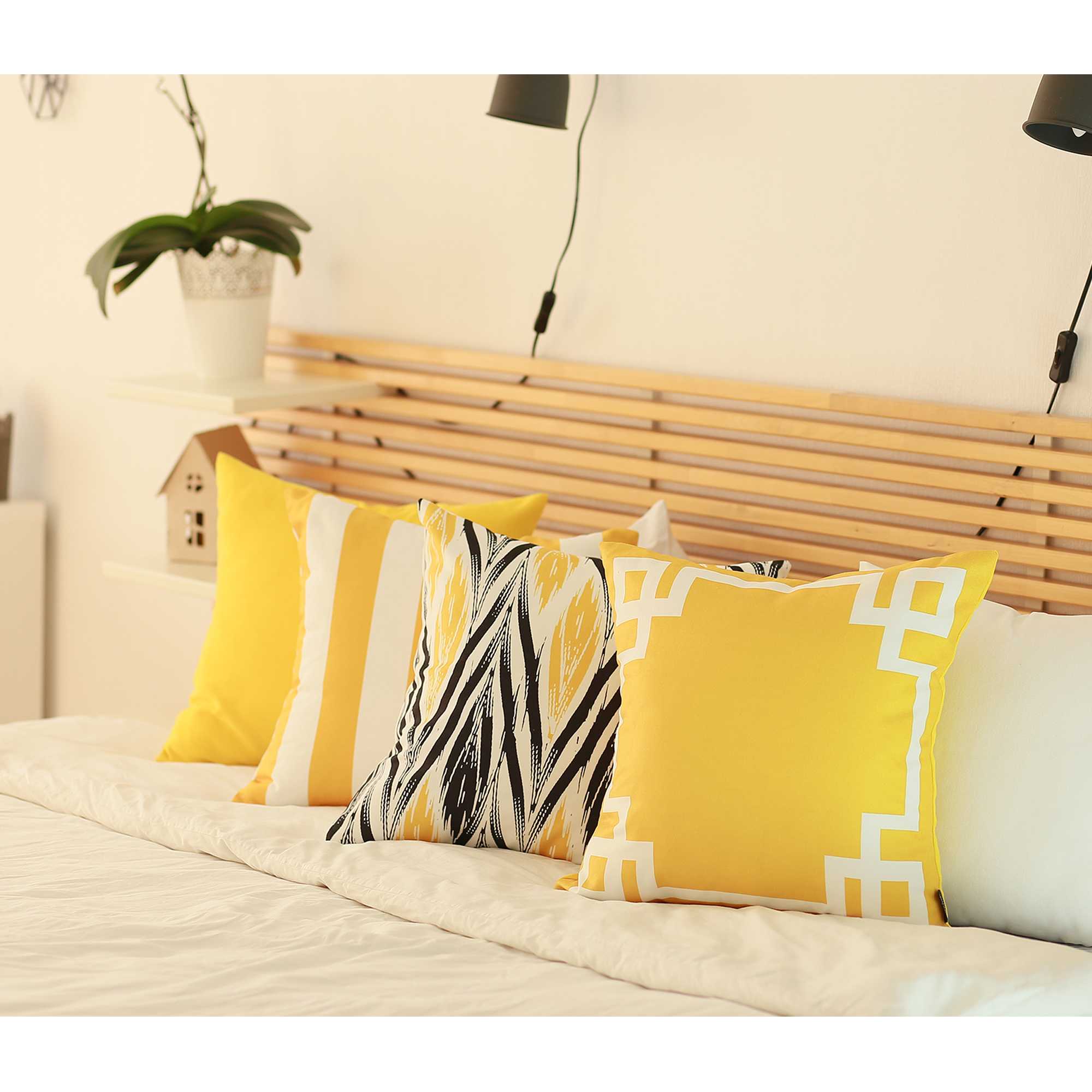 Yellow And White Geometric Decorative Throw Pillow Cover