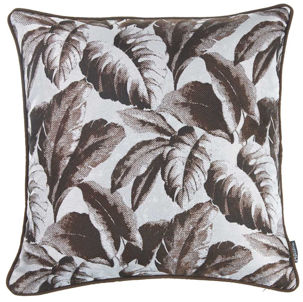 Brown Jacquard Tropical Leaf Decorative Throw Pillow Cover