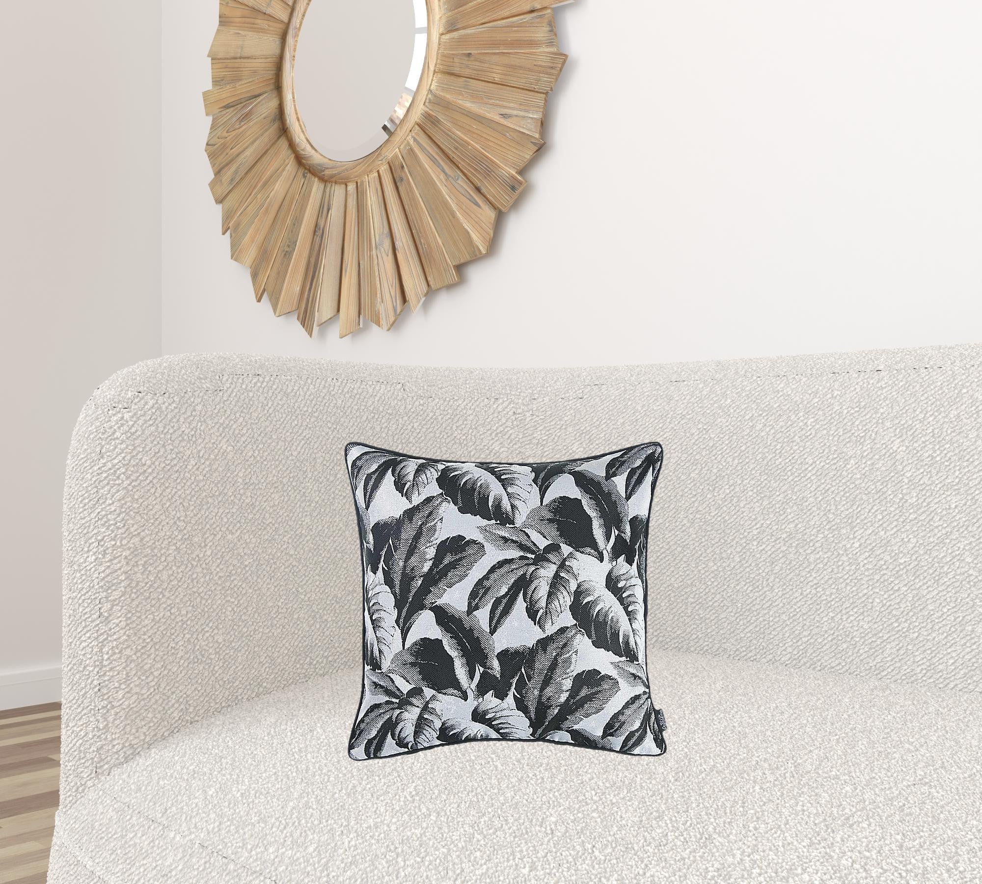 Black And White Tropical Leaf Decorative Throw Pillow Cover