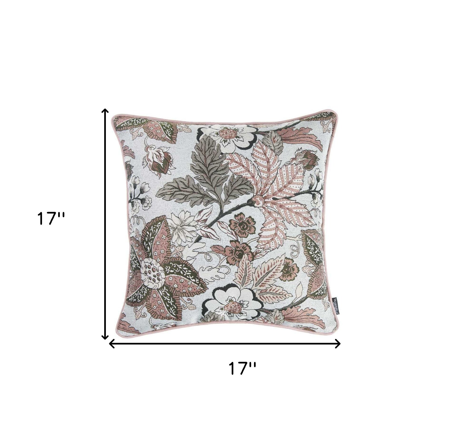 17" X 17" Pink and Ivory Floral Polyester Zippered Pillow Cover