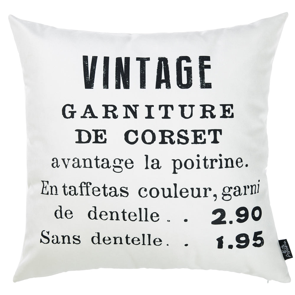 Black And White French Vintage Decorative Throw Pillow Cover