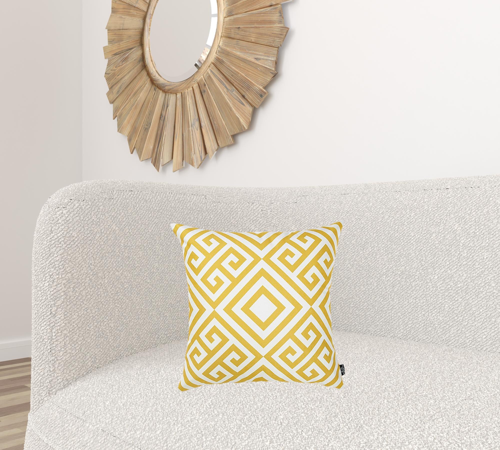 Yellow And White Printed Decorative Throw Pillow Cover