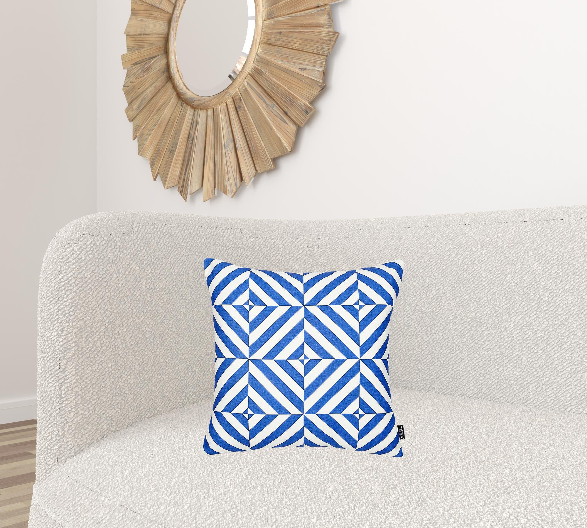 Blue And White Geometric Squares Decorative Throw Pillow Cover