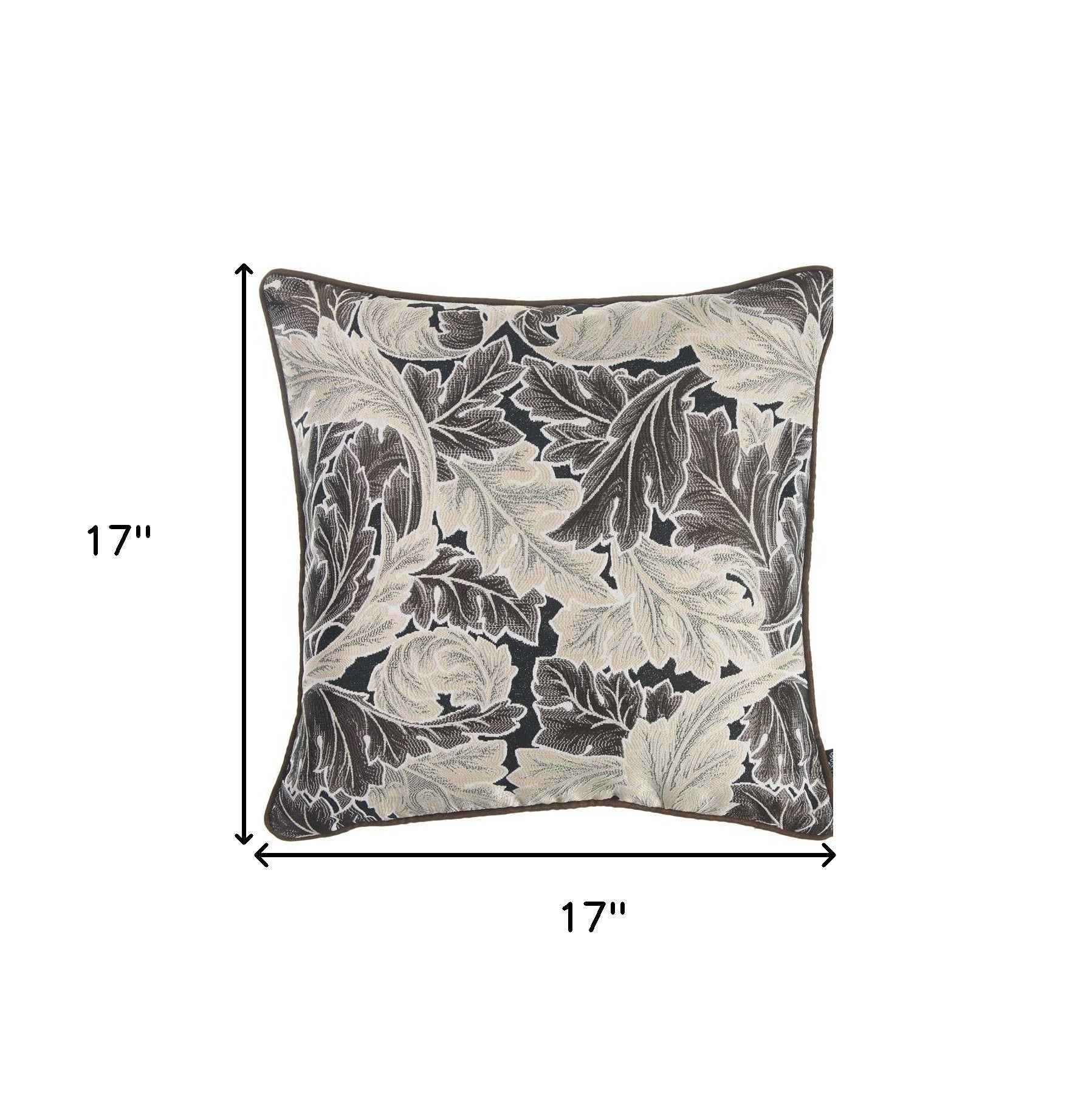 Brown Taupe White Jacquard Leaf Decorative Throw Pillow Cover