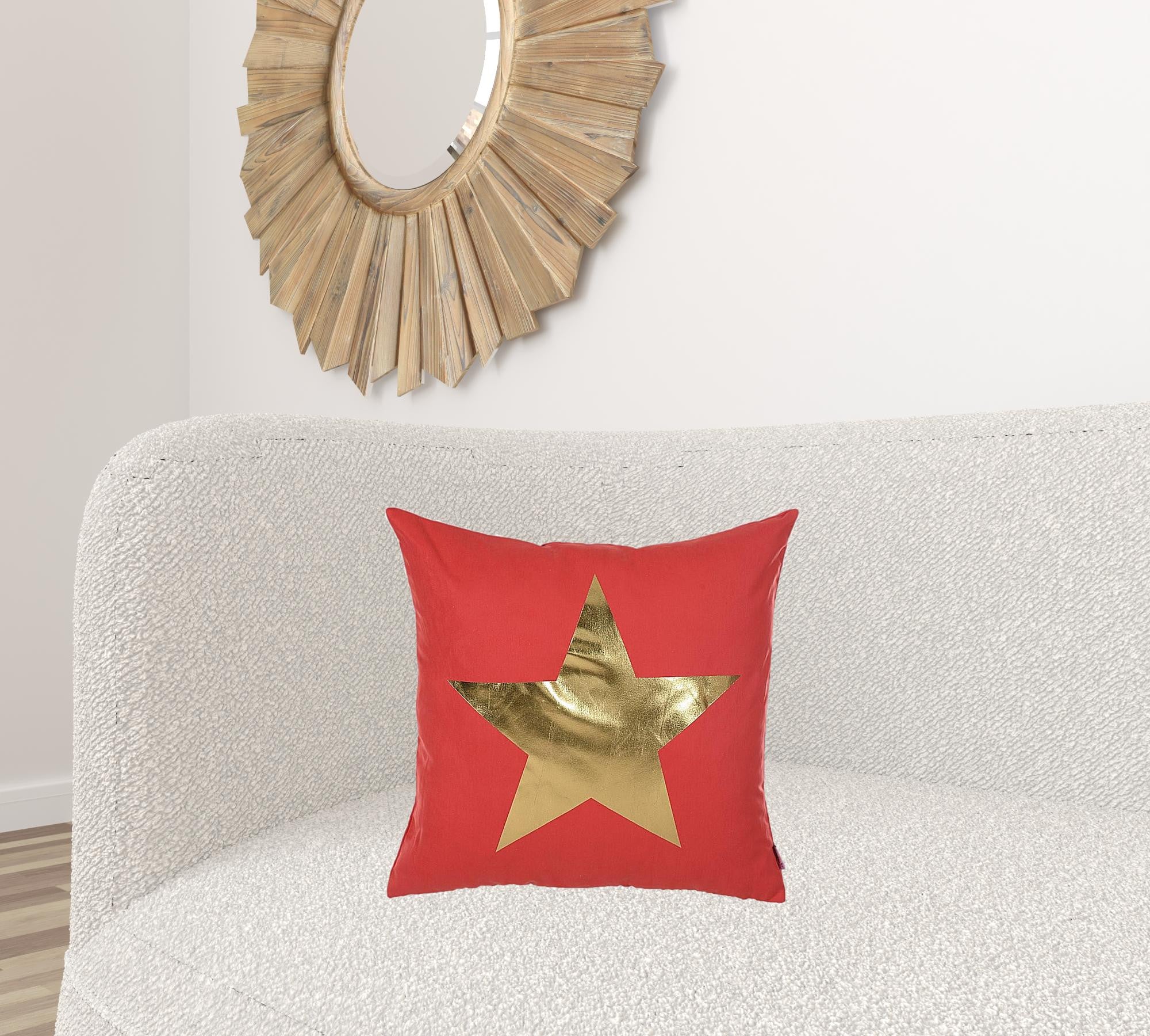 Gold And Red Center Star Decorative Throw Pillow Cover