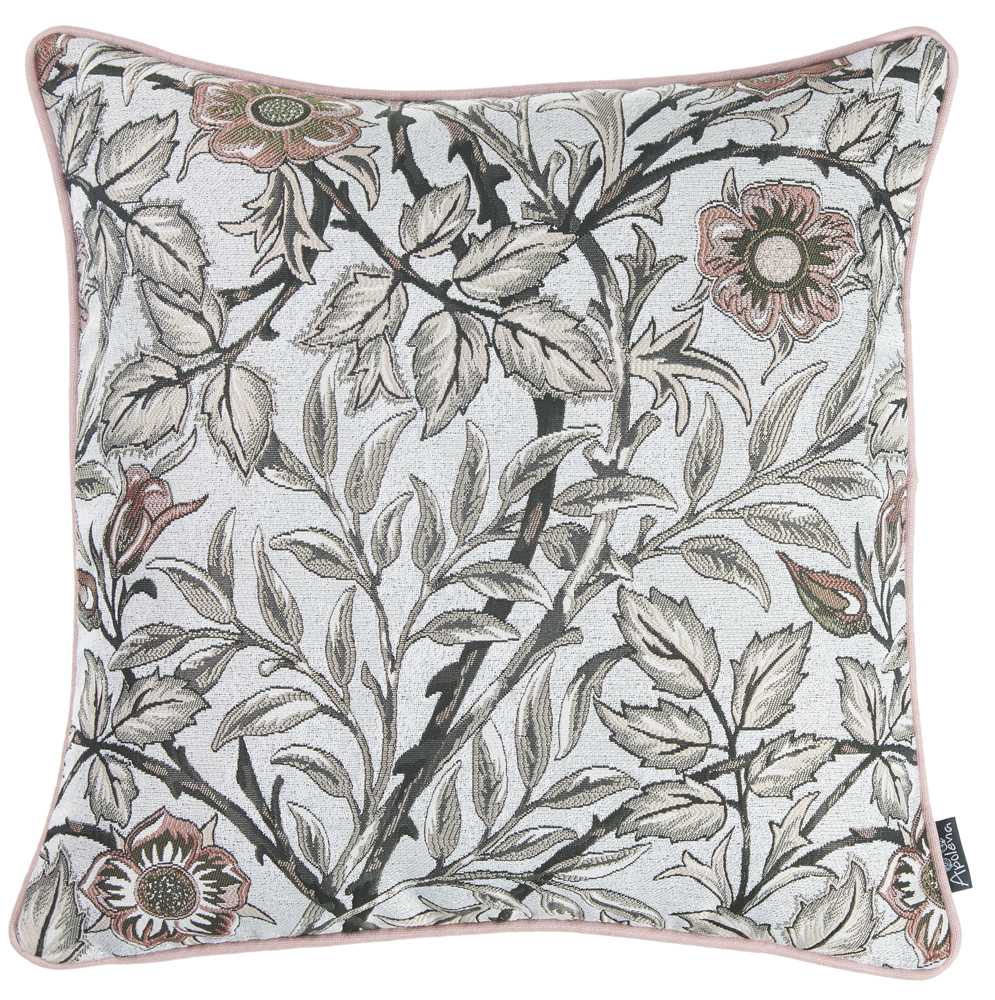 Light Blue And Pink Jacquard Leaf Decorative Throw Pillow Cover.