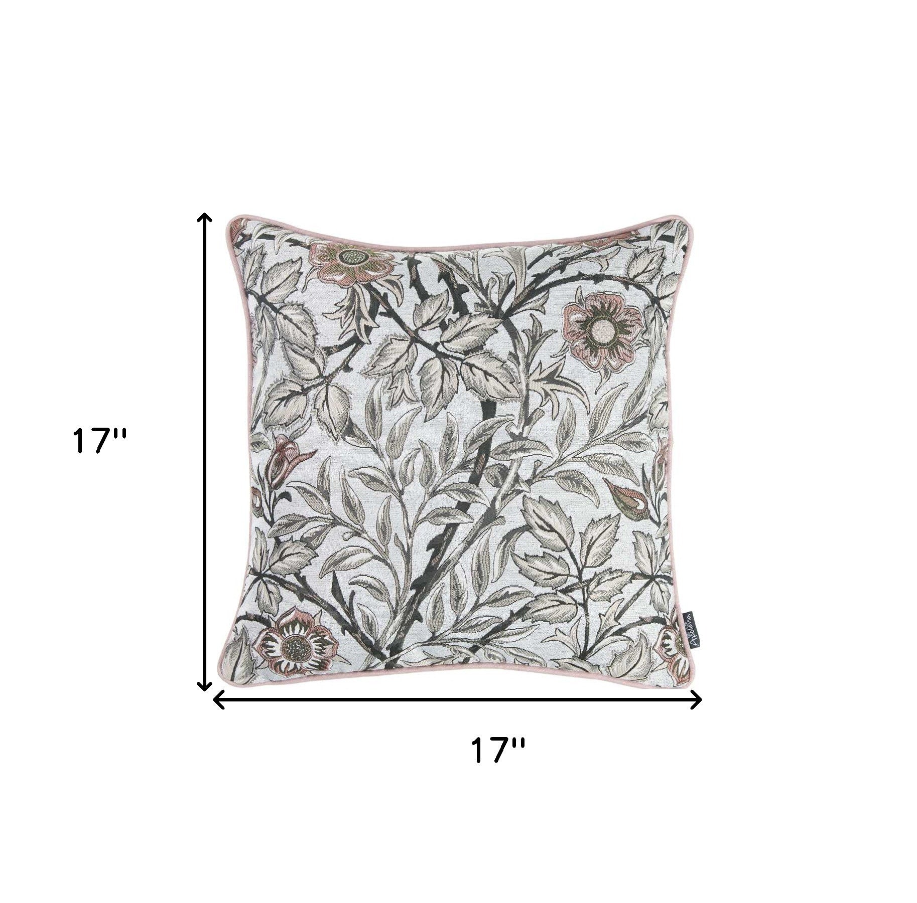 Light Blue And Pink Jacquard Leaf Decorative Throw Pillow Cover.