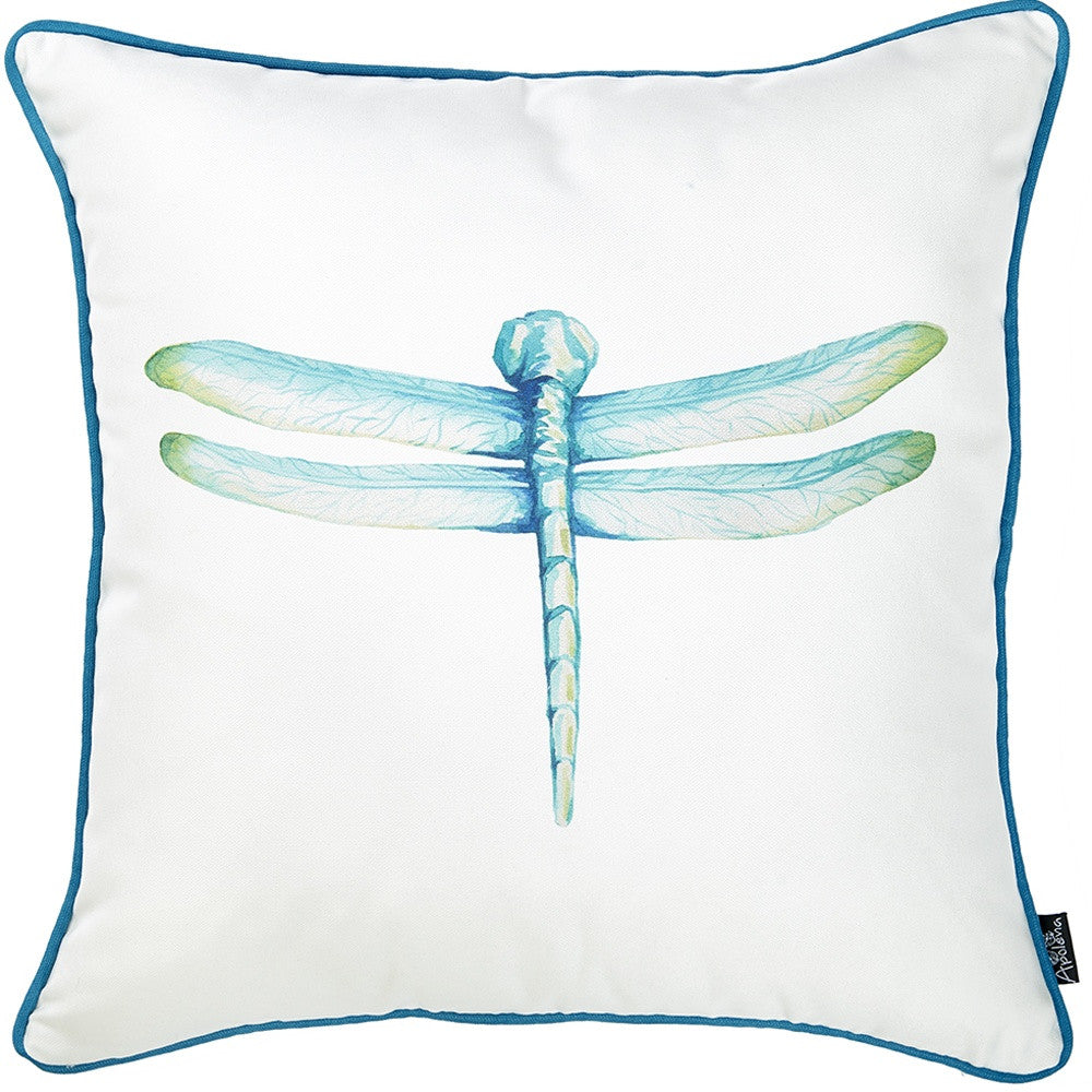 Square Aqua Blue Watercolor Dragonfly Decorative Throw Pillow Cover