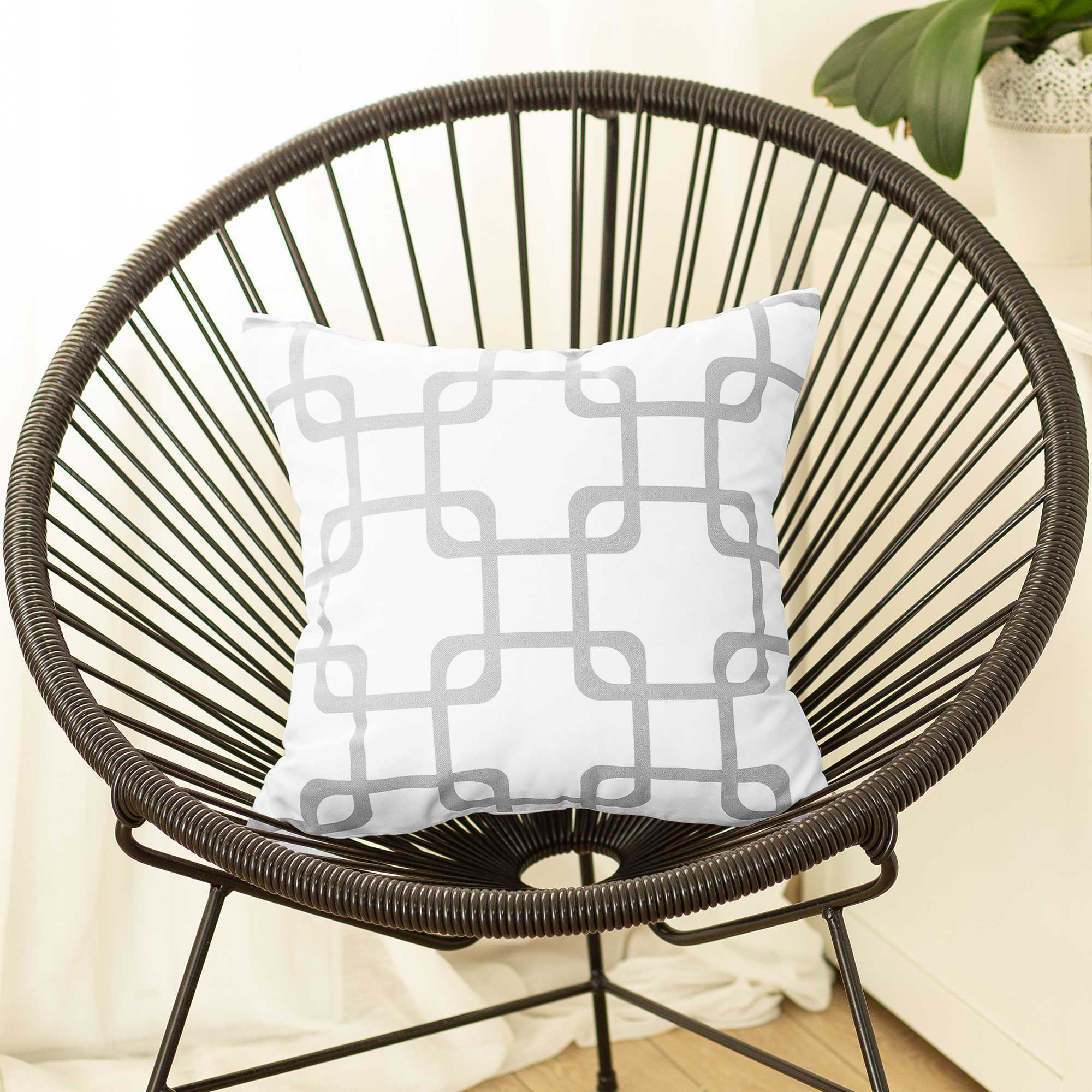 Gray And White Geometric Squares Decorative Throw Pillow Cover