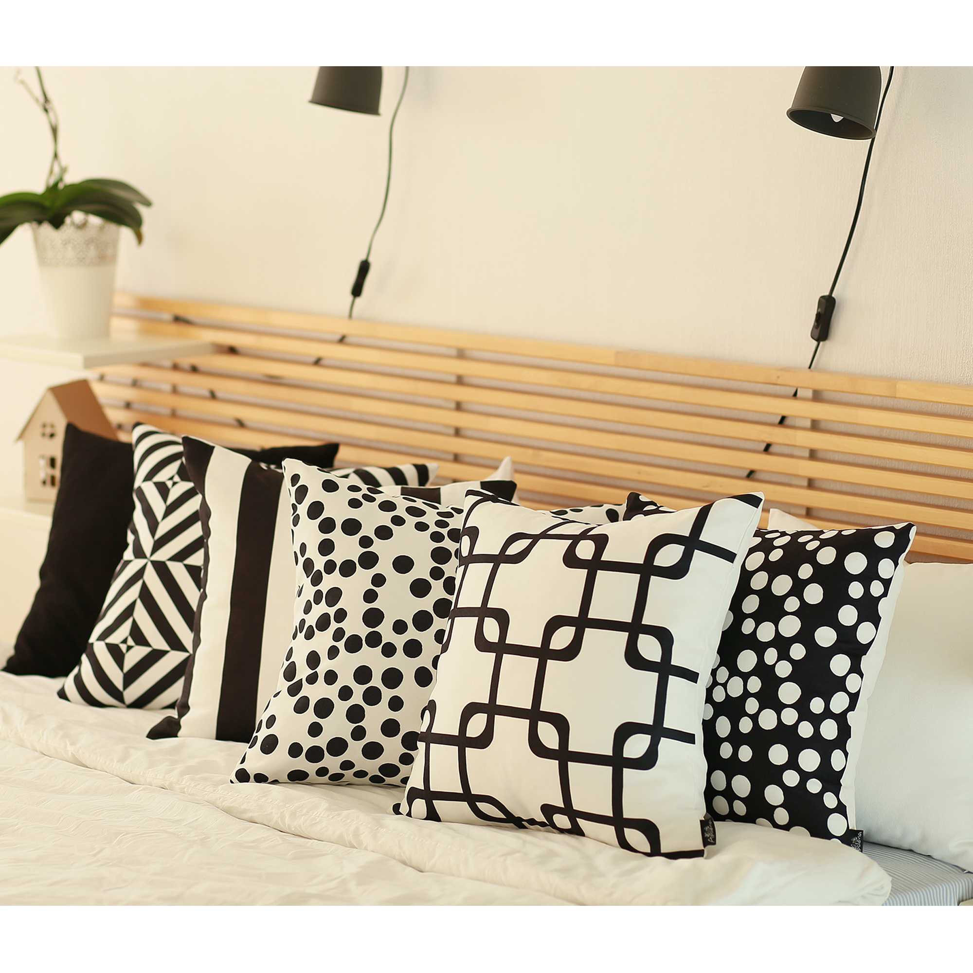 Black And White Geometric Squares Decorative Throw Pillow Cover