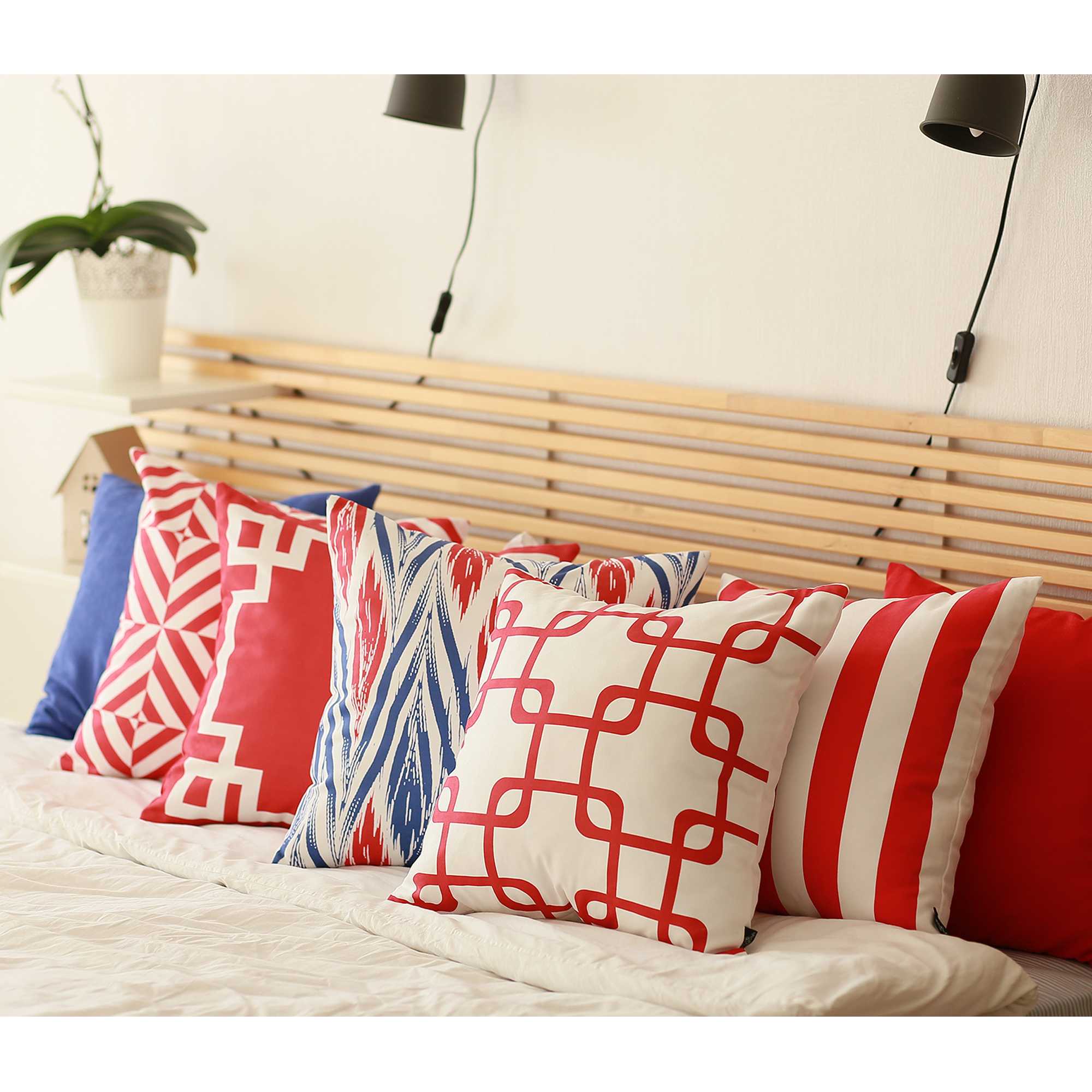 Red And White Geometric Squares Decorative Throw Pillow Cover