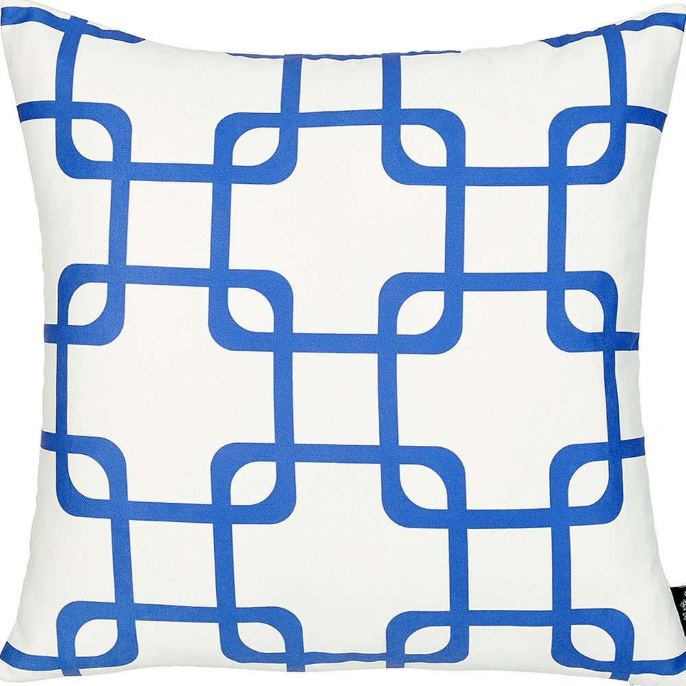 Blue And White Geometric Squares Decorative Throw Pillow Cover