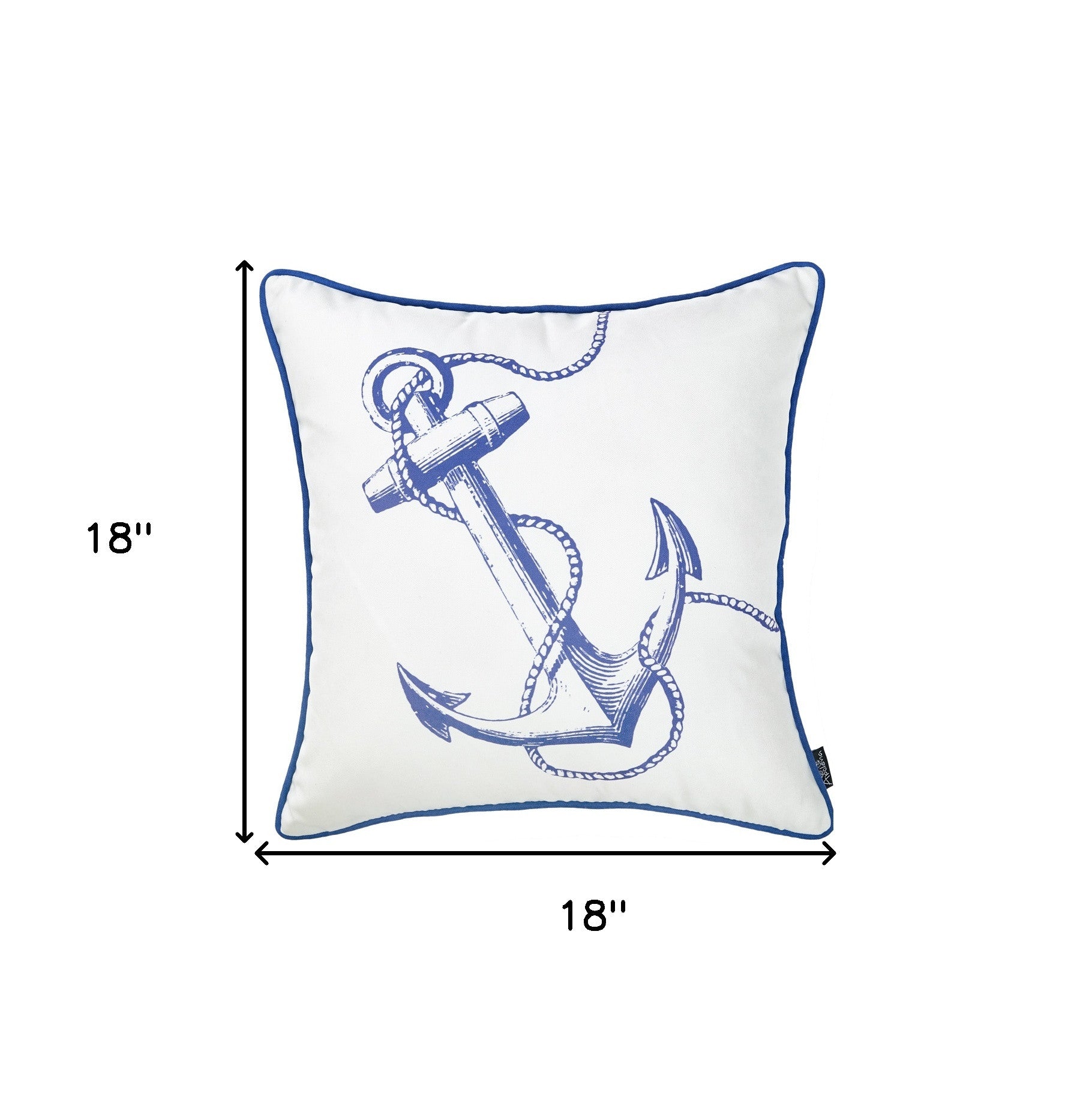 18" Blue And White Nautical Anchor Decorative Throw Pillow Cover