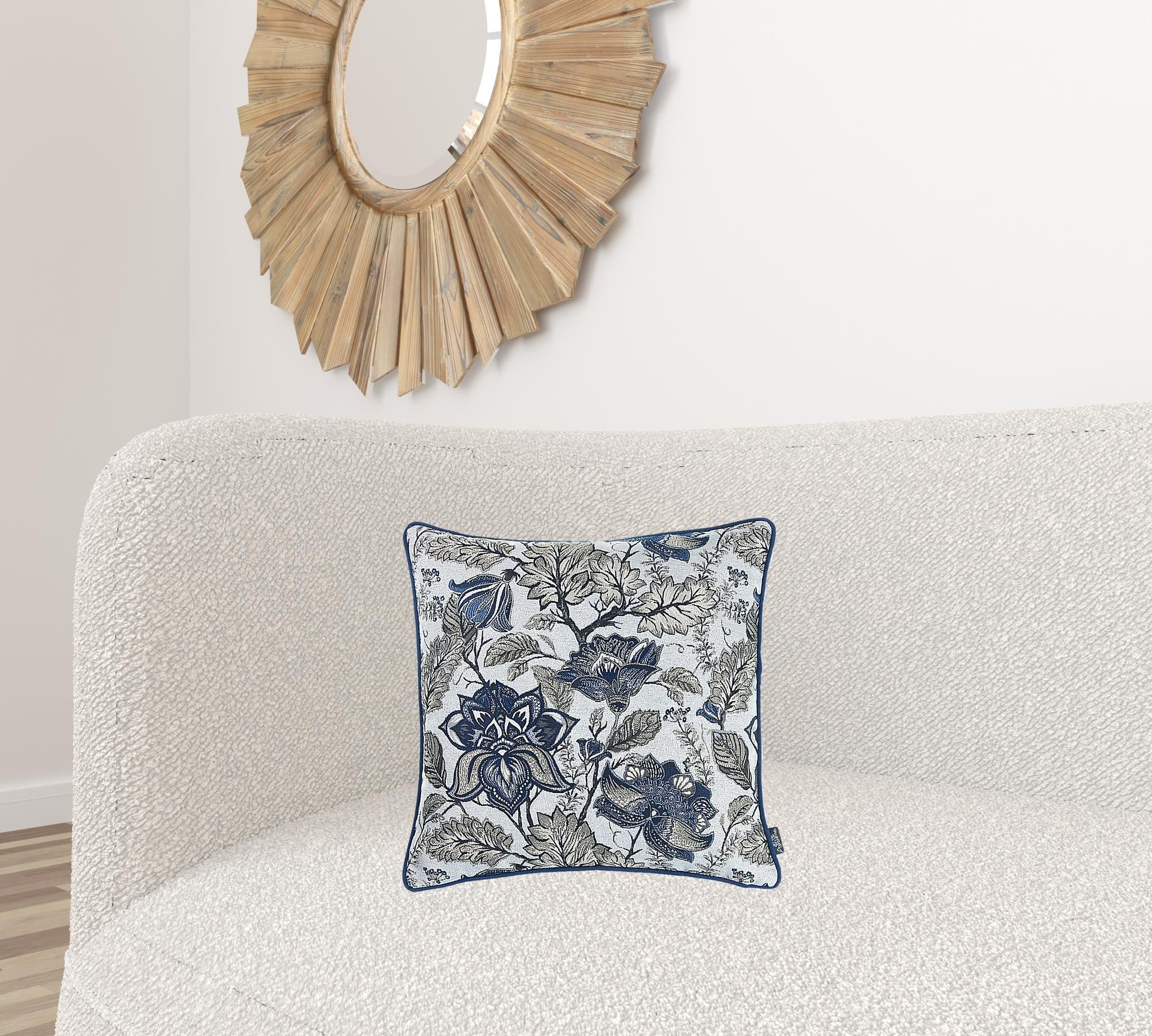 Blue Jacquard Iris Weave Decorative Throw Pillow Cover