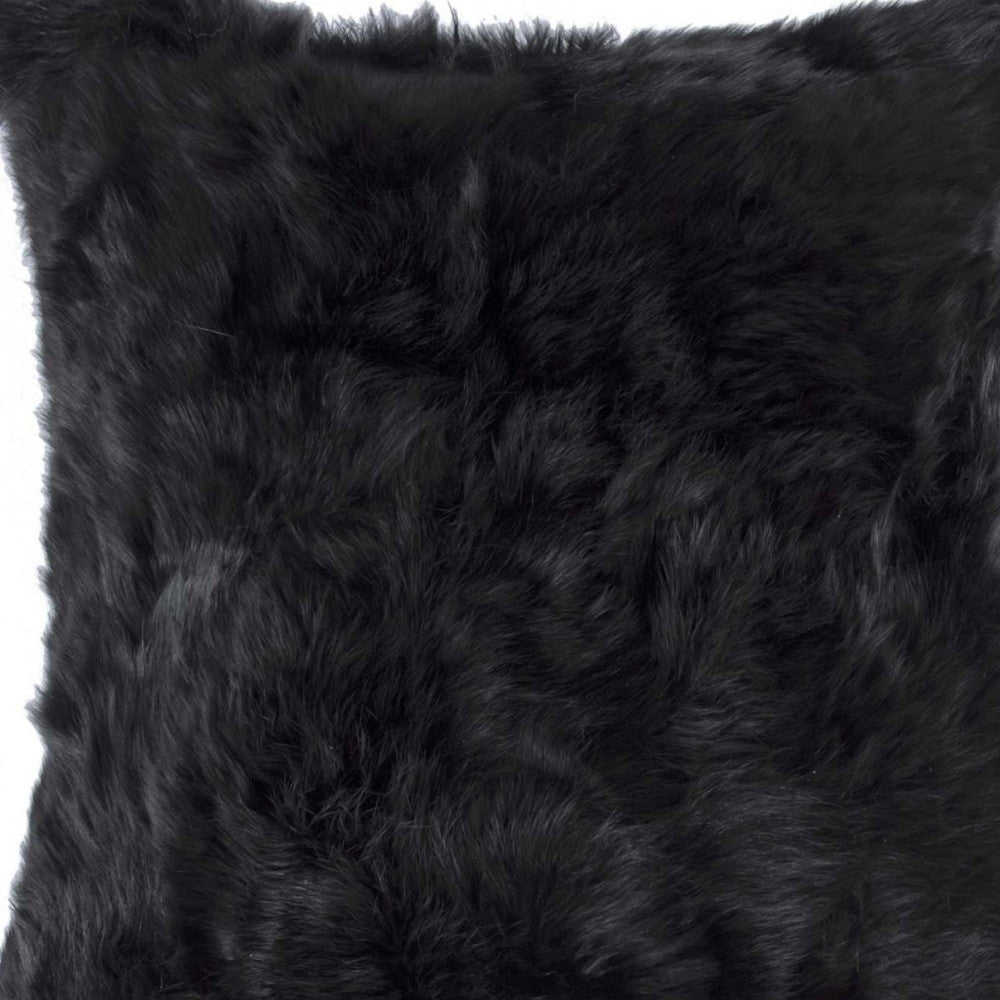 5" X 18" X 18" 100% Natural Rabbit Fur Black Pillow