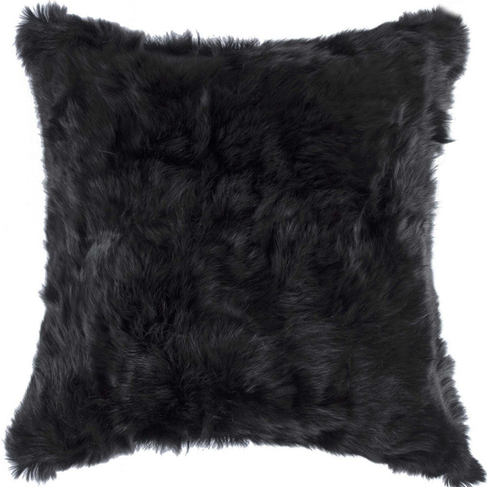 5" X 18" X 18" 100% Natural Rabbit Fur Black Pillow