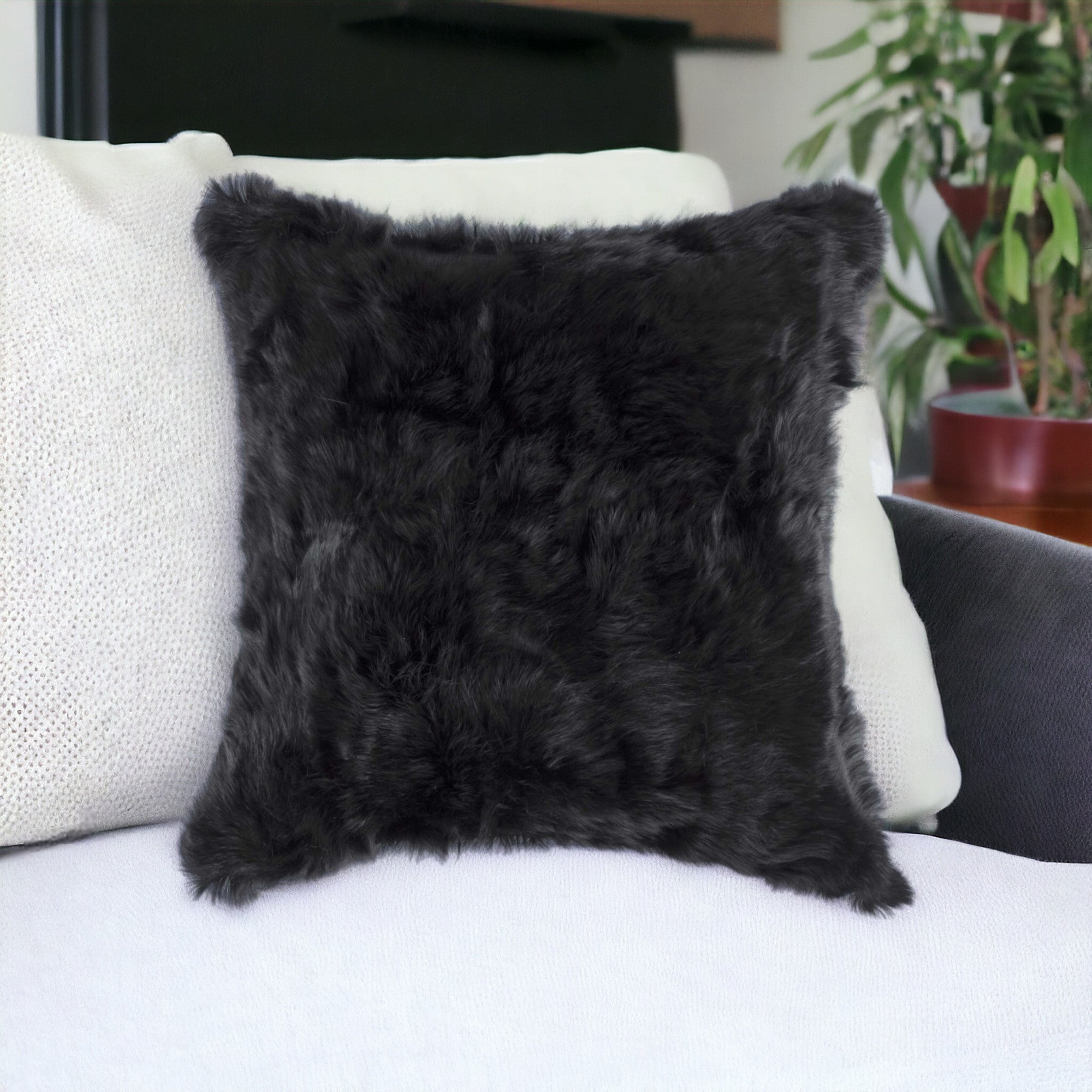 18" Black Wool Throw Pillow