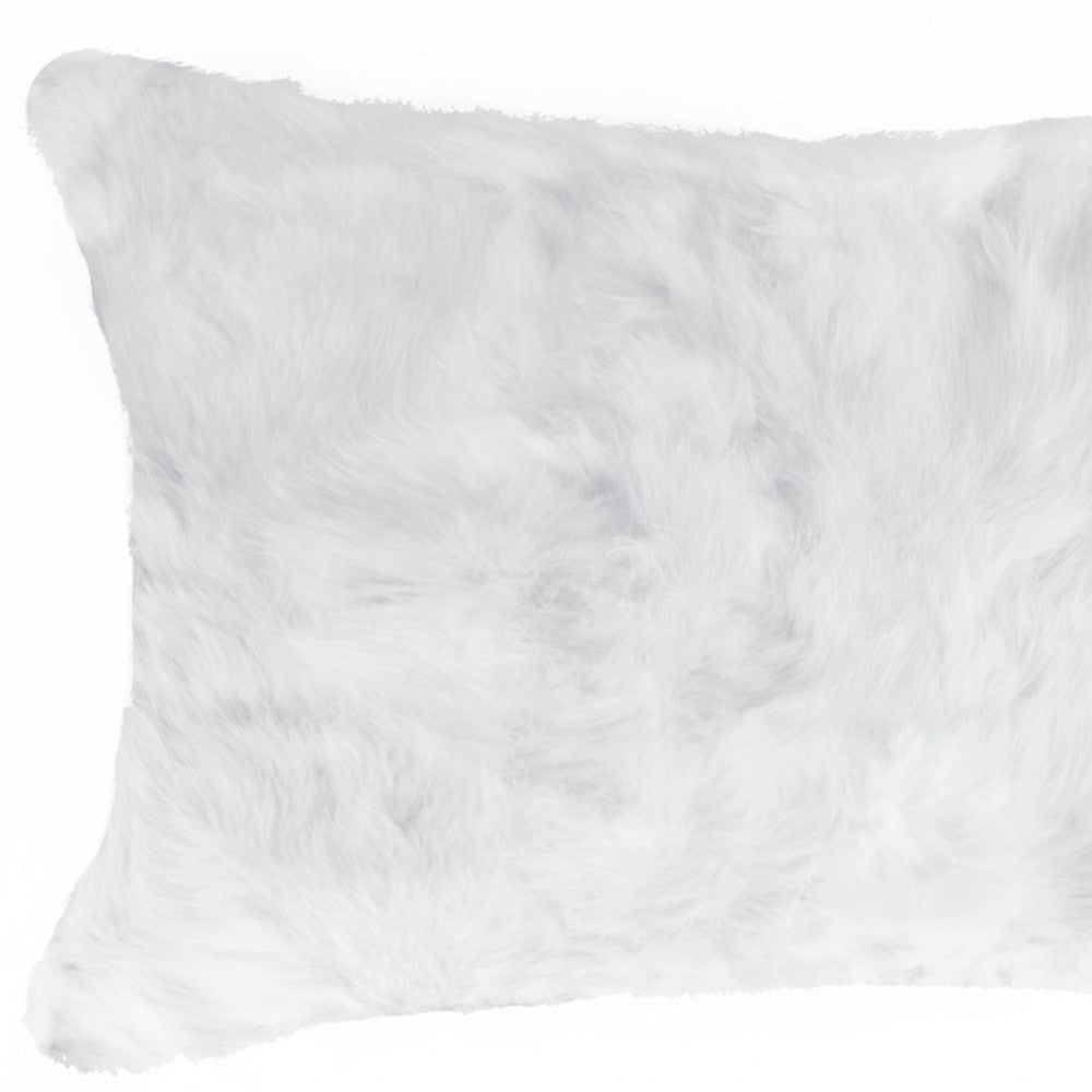 5" X 12" X 20" 100% Natural Rabbit Fur White Pillow